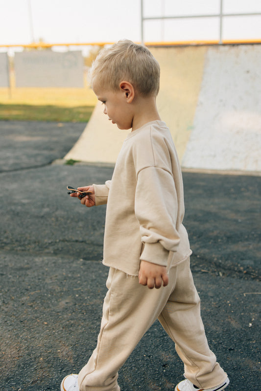 Raw edge sweatsuit- beige